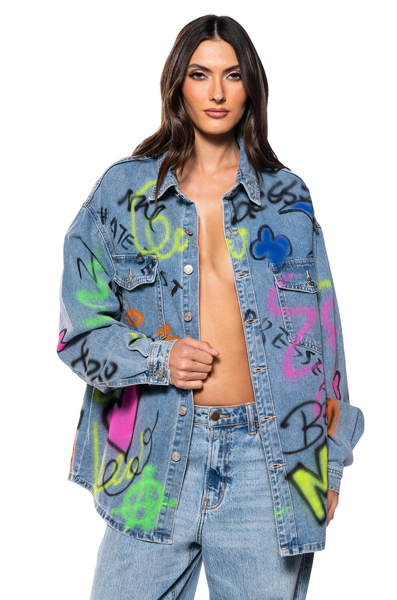 Front View Heavy Hitter Oversized Denim Jacket