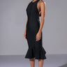 Front View Heiress Sleeveless Peplum Dress In Black