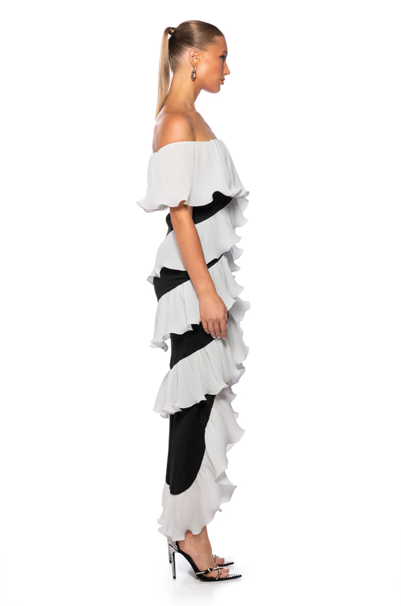 Side View Hello Senorita Pleated Ruffle Midi Dress