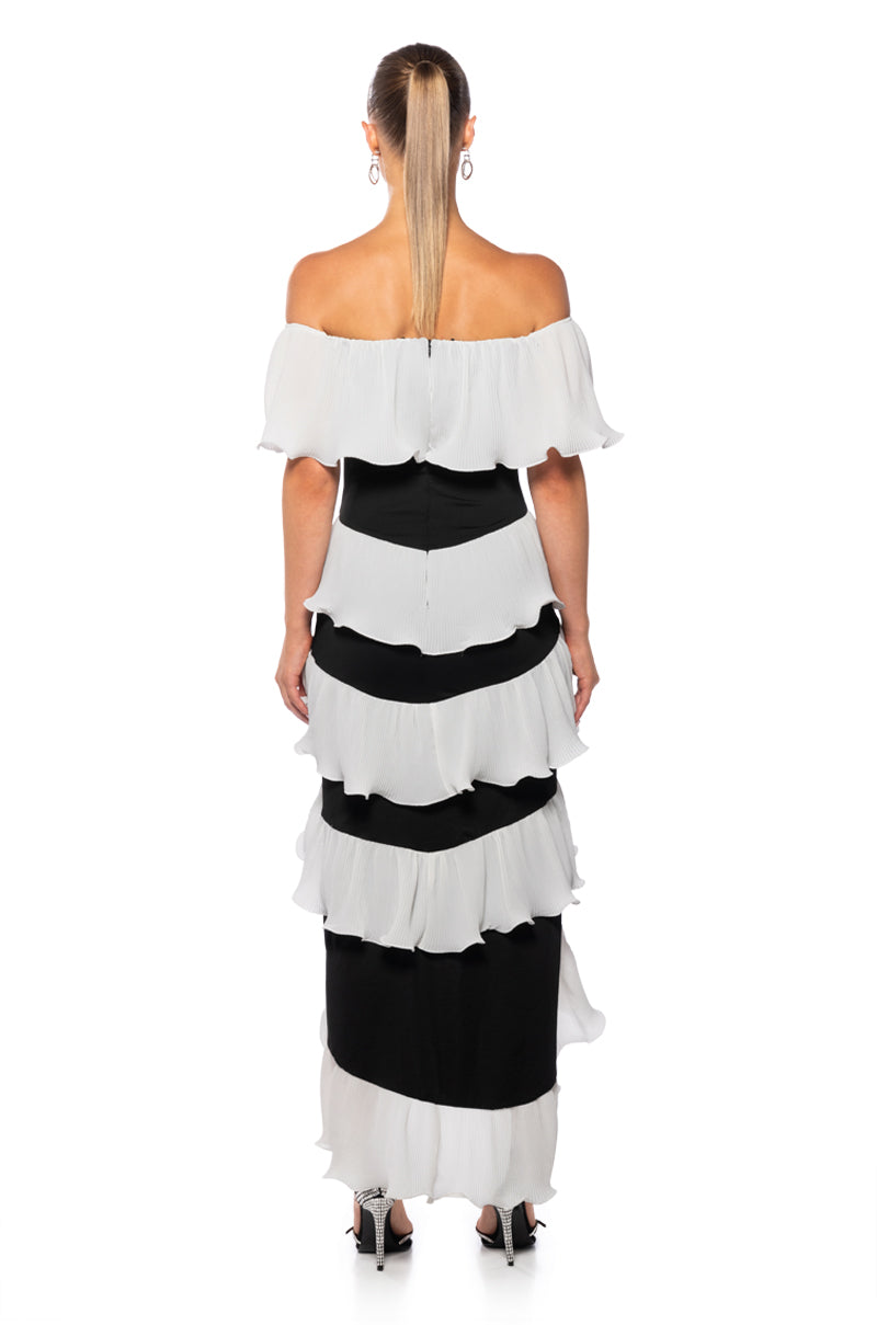 Back View Hello Senorita Pleated Ruffle Midi Dress