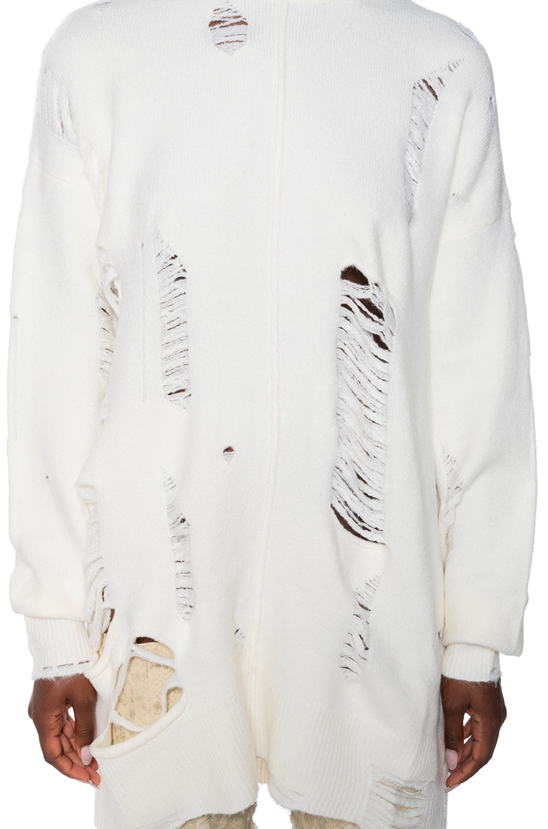ripped knitted dress HER HOLINESS RIPPED UP SWEATER DRESS – AKIRA