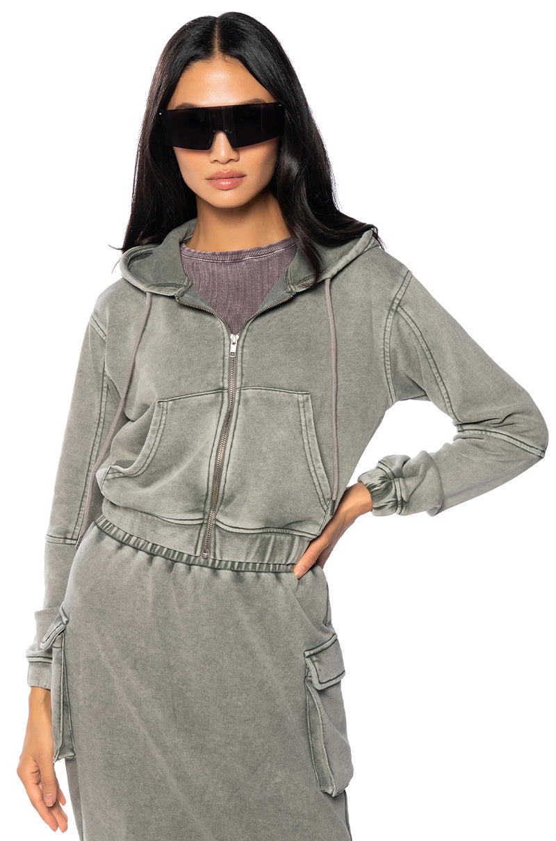 Front View Here Comes The Hurricane Half Zip Crop Hoodie