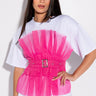 Front View Here Comes Trouble Tulle Detail Belted T Shirt