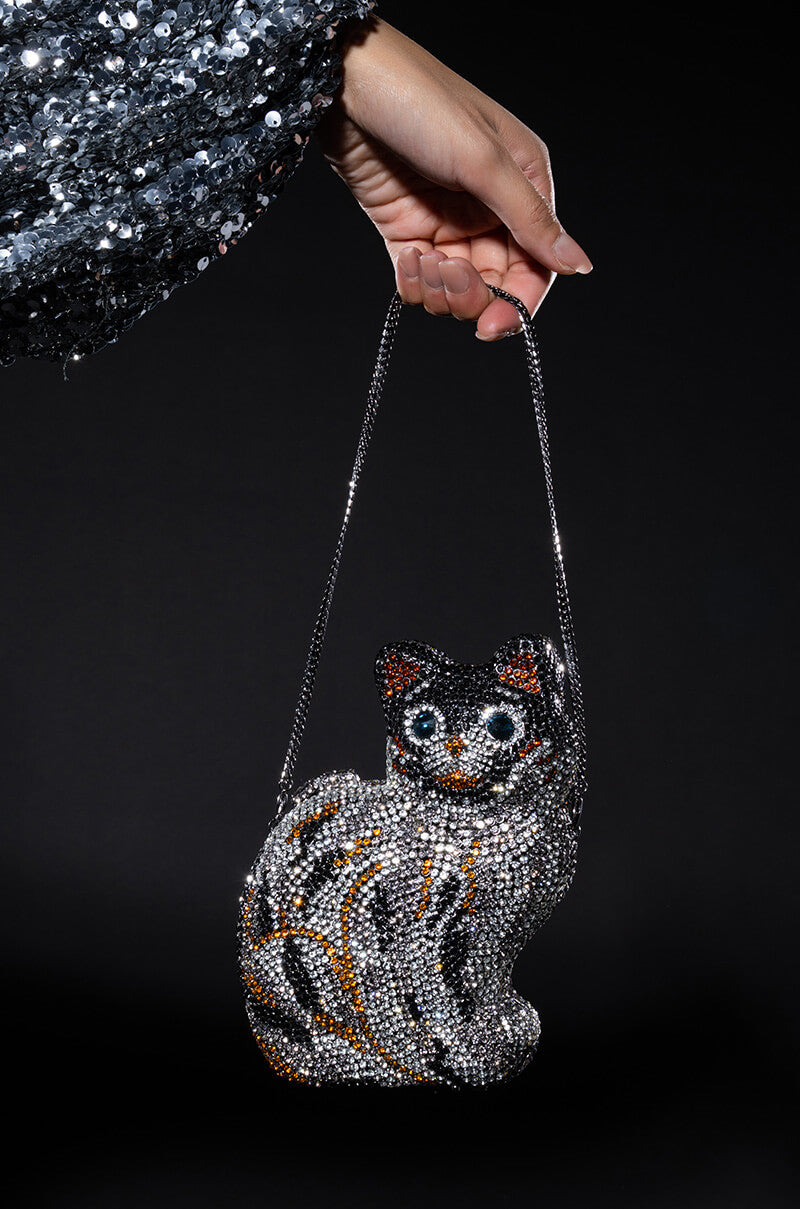 Front View Here Kitty Kitty Rhinestone Clutch