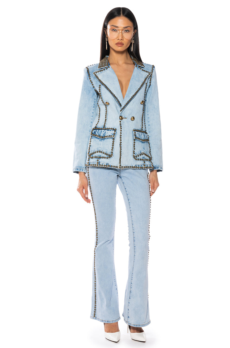 Back View Here To Stand Out Embellished High Rise Flare Jeans