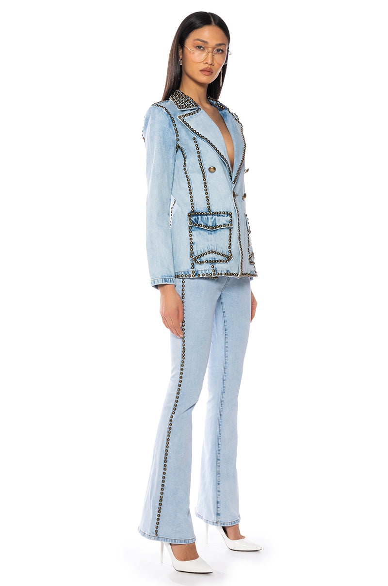 Detail View Here To Stand Out Embellished High Rise Flare Jeans