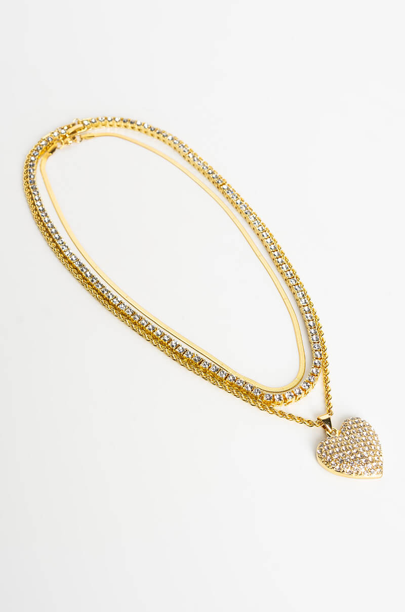 Side View Herringbone Chain And Iced Out Heart Tennis Chain