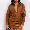 Front View Hey Big Spender Long Sleeve Mini Dress in Camel