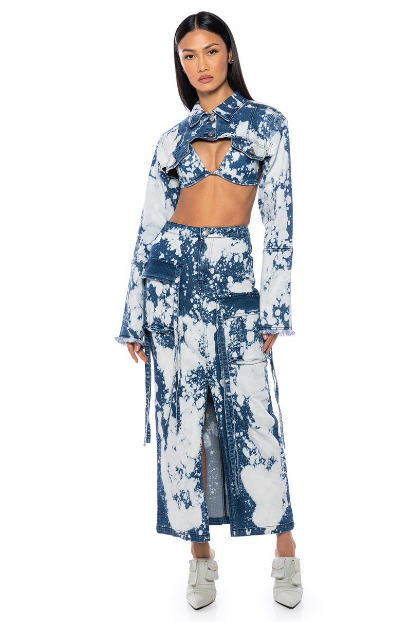 Back View Hey Now Acid Wash Ultra Crop Denim Bolero 2
