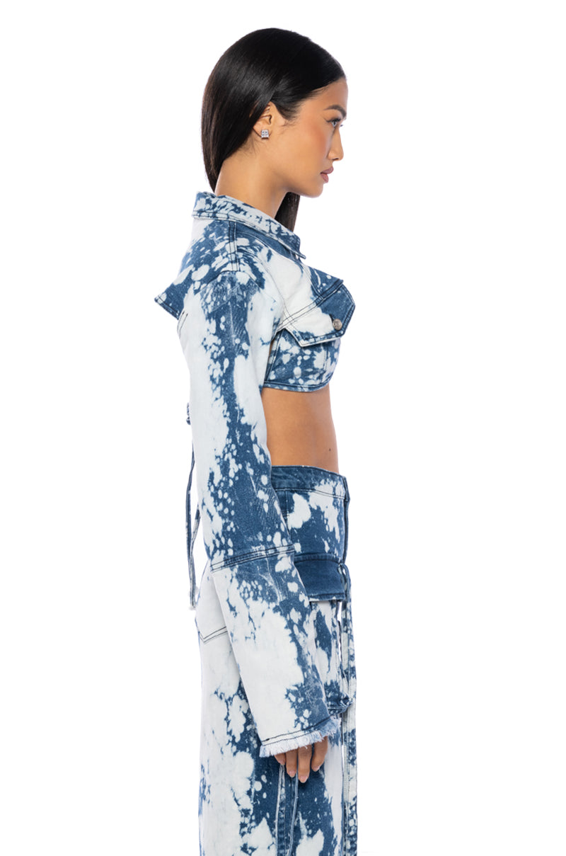 Full View Hey Now Acid Wash Ultra Crop Denim Bolero 4