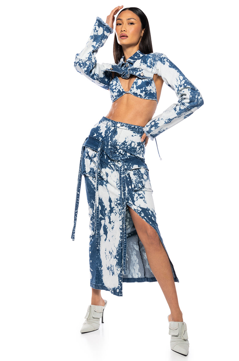 Extra View Hey Now Acid Wash Ultra Crop Denim Bolero 8