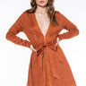 Front View Hey There Mini Long Sleeve Suede Dress