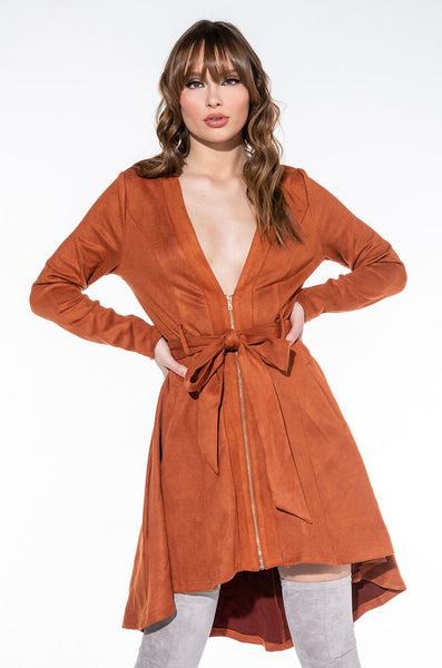 HEY THERE MINI LONG SLEEVE SUEDE DRESS – AKIRA