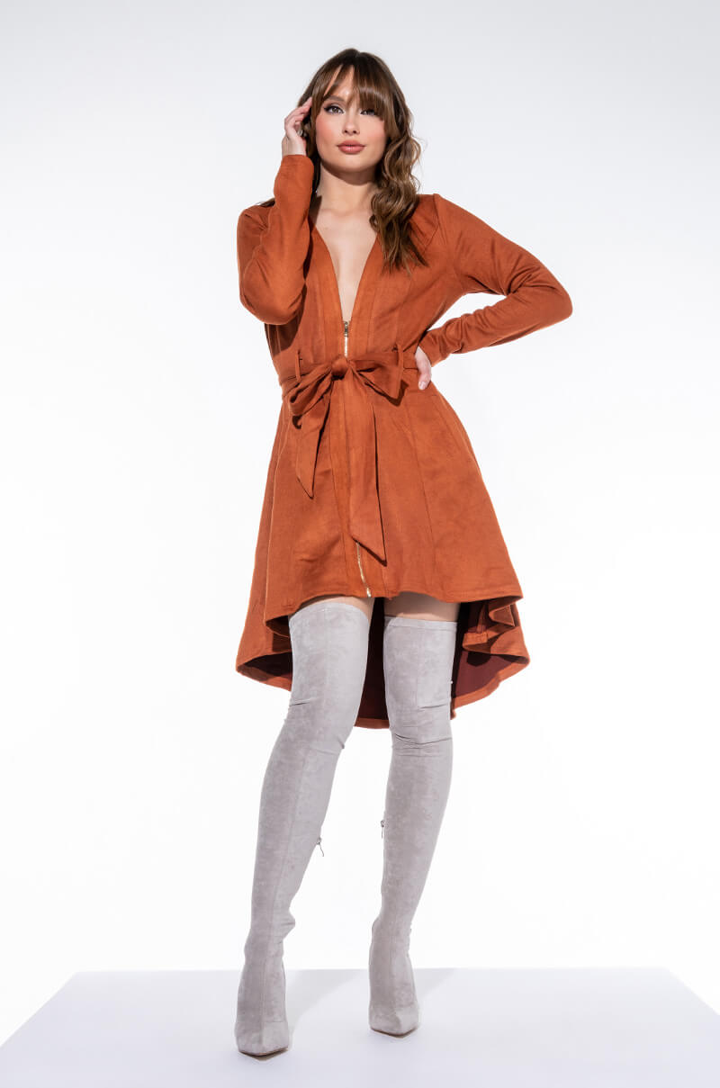 HEY THERE MINI LONG SLEEVE SUEDE DRESS AKIRA HEY THERE MINI LONG SLEEVE SUEDE DRESS AKIRA