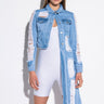 Front View Hi Lo Distressed Denim Jacket