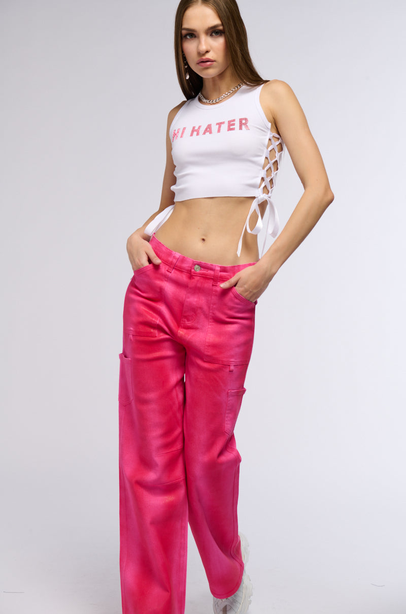 Side View Hi To All My Haters Sleeveless Rib Knit Tank 0