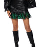 Front View Hidden Details Faux Leather Fringe Mini Skirt