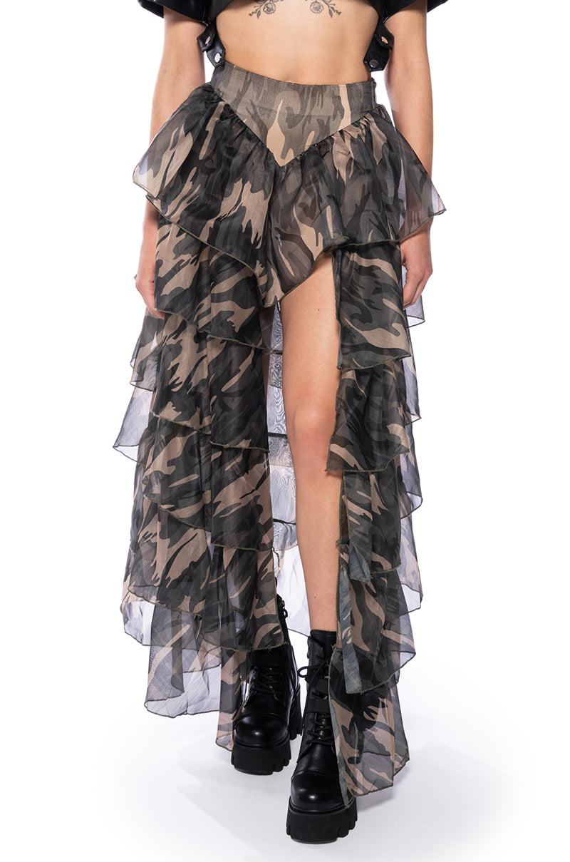 Front View Hidden Moves Tiered High Low Skirt