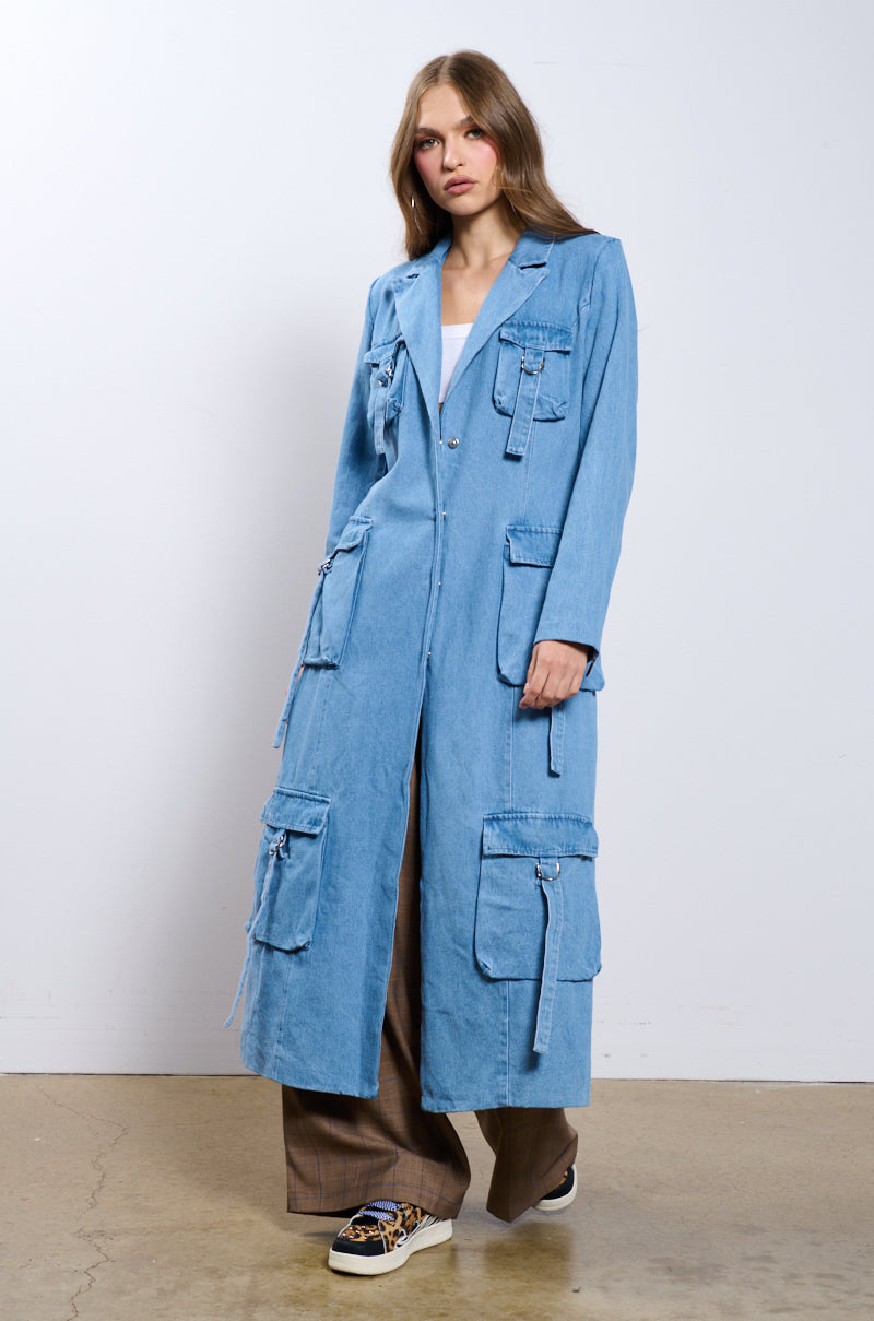 Side View High Expectations Denim Trench