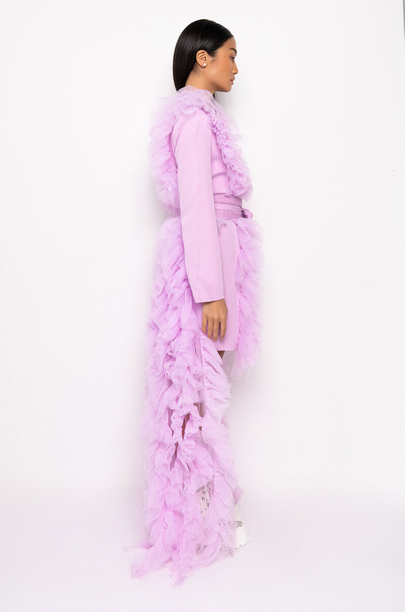 Back View High Fashion Blazer Dress With Maxi Tulle Skirt