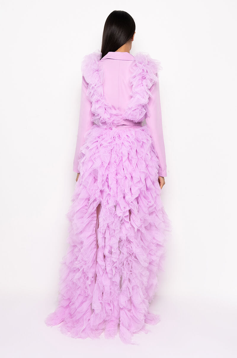 Detail View High Fashion Blazer Dress With Maxi Tulle Skirt