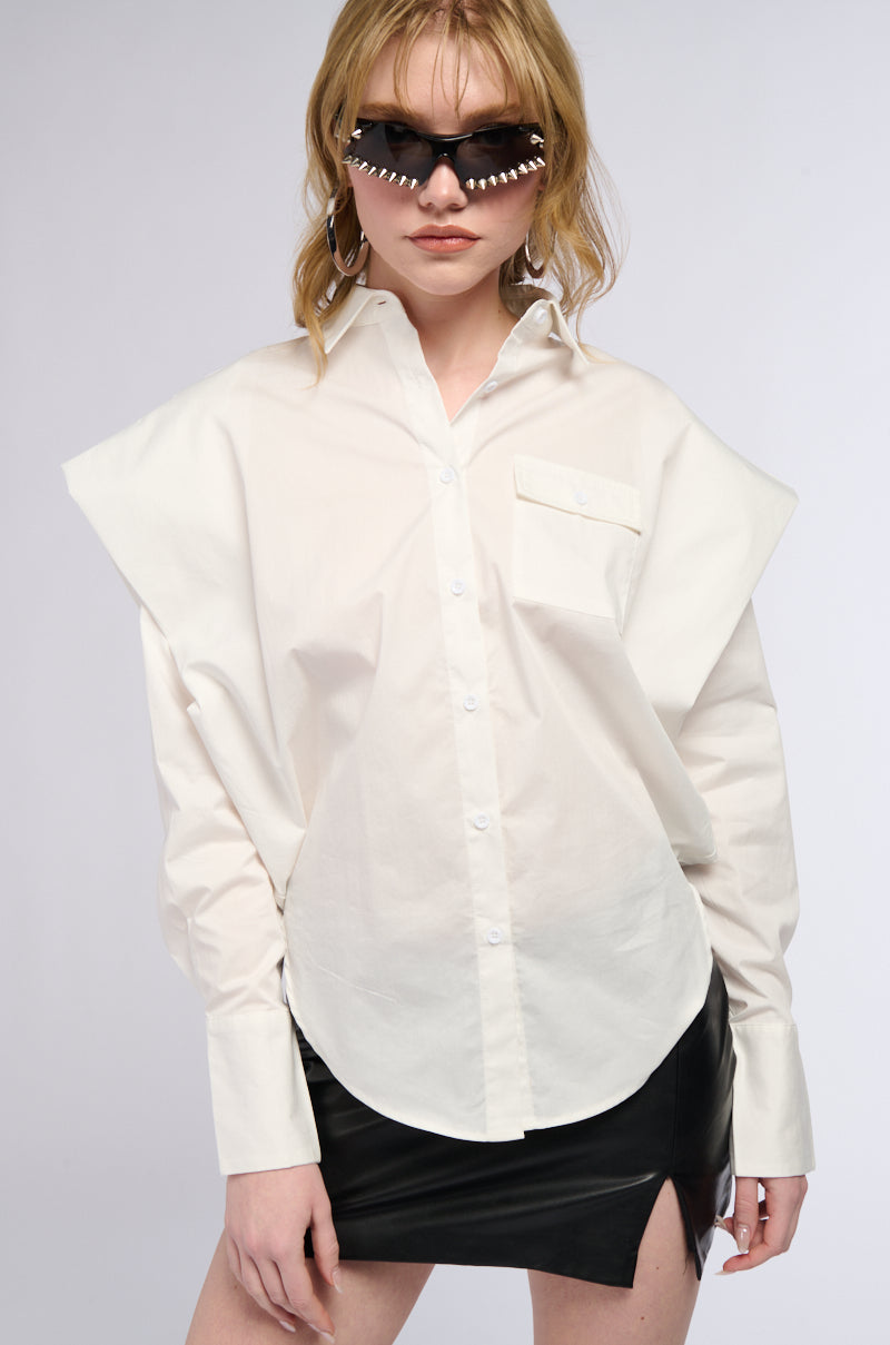 HIGH POINTED SHOULDER BUTTON DOWN POPLIN SHIRT view 0