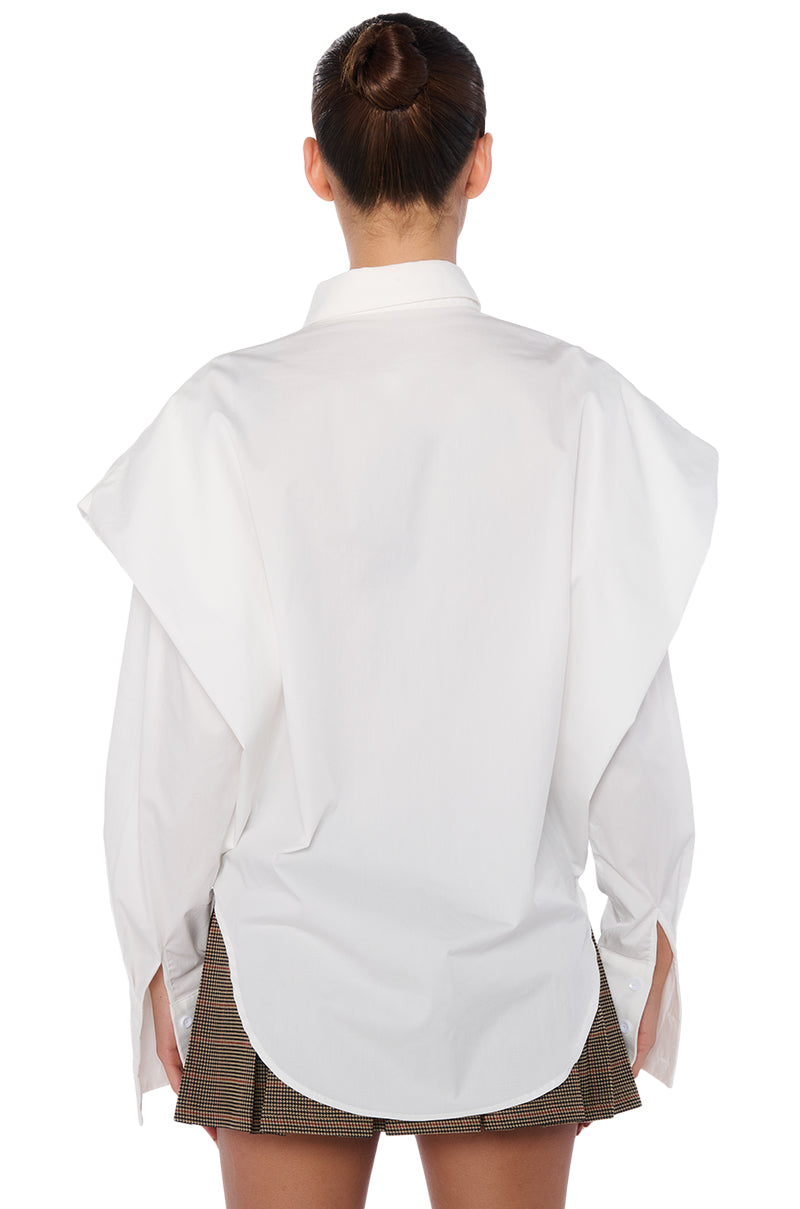 Extra View High Pointed Shoulder Button Down Poplin Shirt