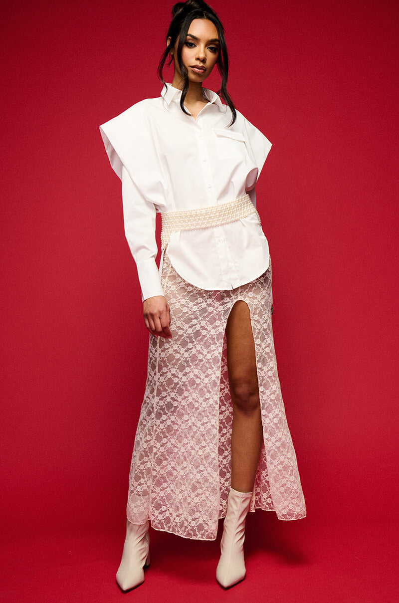 Extra View High Pointed Shoulder Button Down Poplin Shirt