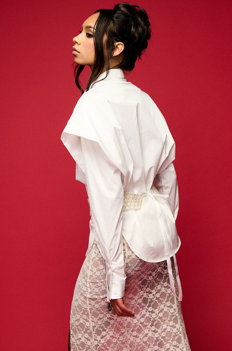 Extra View High Pointed Shoulder Button Down Poplin Shirt