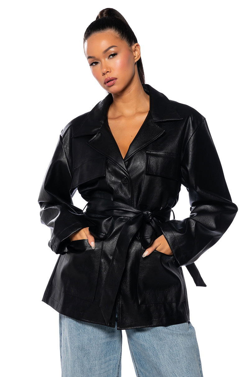 TIE FRONT MOTO JACKET IN BLACK view 0