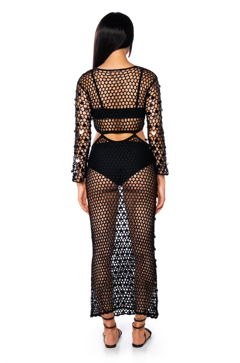 HINT OF SPARKLE CROCHET MAXI DRESS IN BLACK AKIRA HINT OF SPARKLE CROCHET MAXI DRESS IN BLACK AKIRA