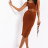 Front View Holdin Me Tight Midi Dress in Rust