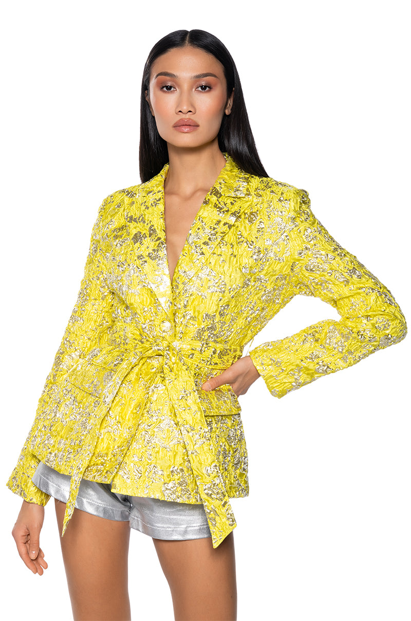 Front View Holiday Brocade Quilted Lined Blazer