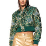 Front View Holiday Tapestry Bomber With Sheer Brocade