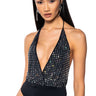 Front View Hollywood Night Low Cut Embellished Bodysuit