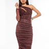 Front View Honey Babe Mesh Ruched Midi Dress