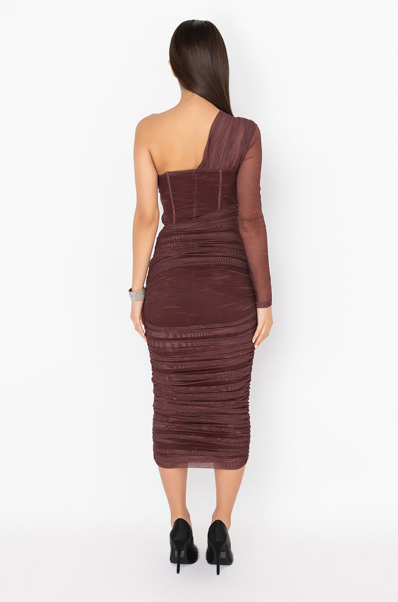 Extra View Honey Babe Mesh Ruched Midi Dress