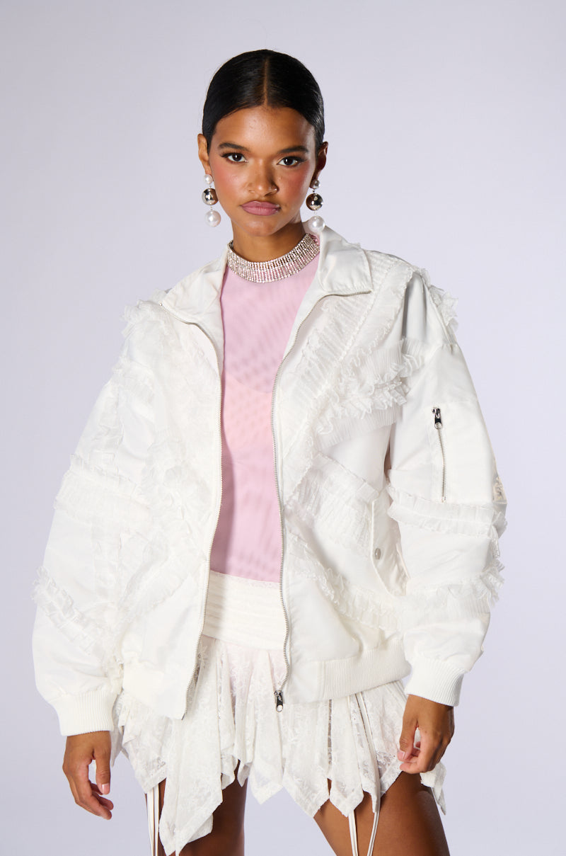 Front View Honey Lace Trim Bomber 0