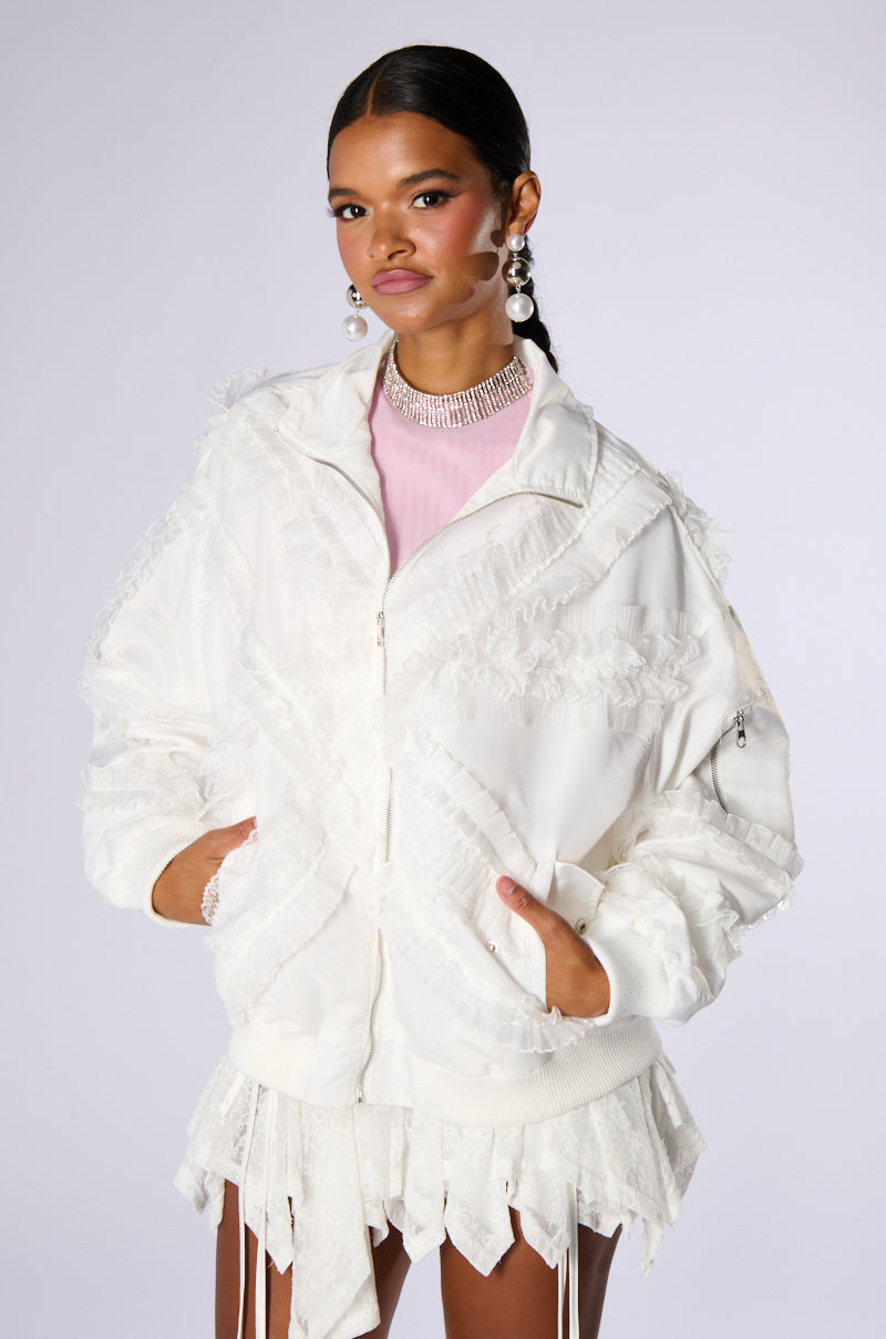 Side View Honey Lace Trim Bomber 1