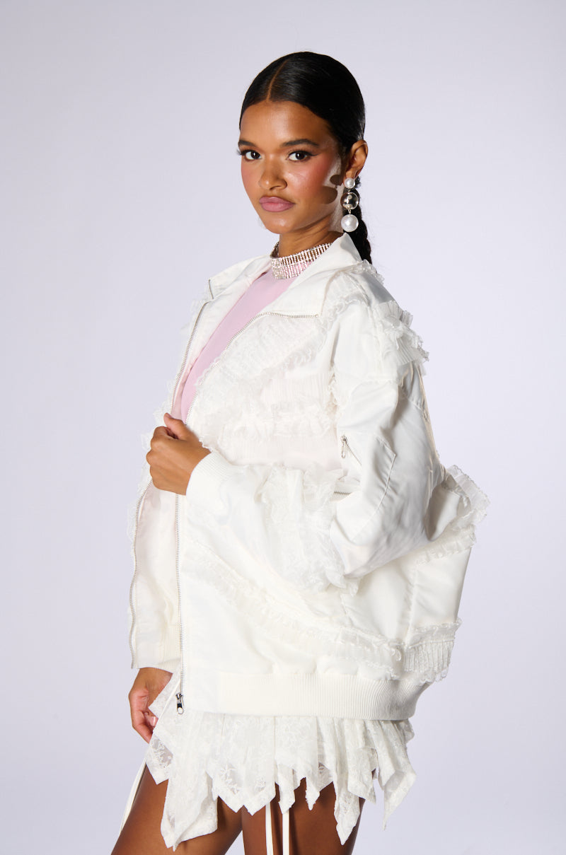 Full View Honey Lace Trim Bomber 4