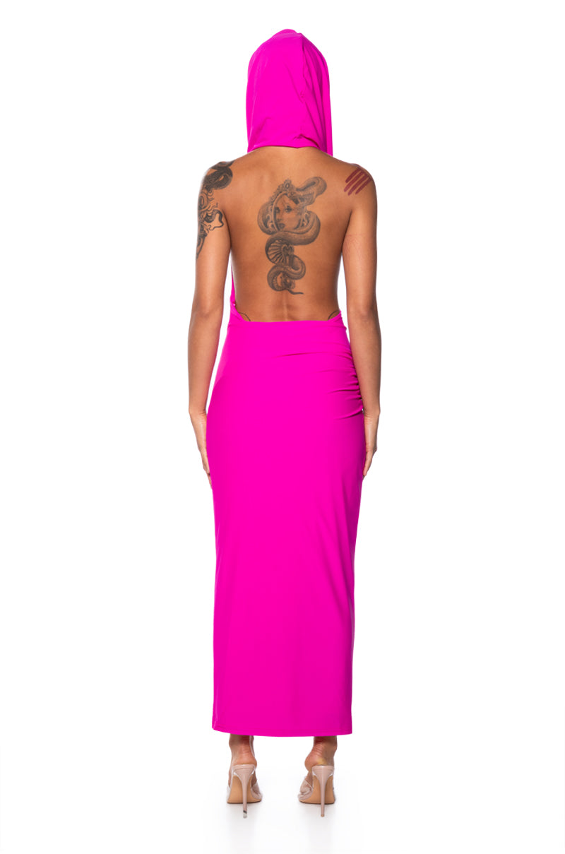 Extra View Hooded Beauty Backless Maxi Dress In Pink