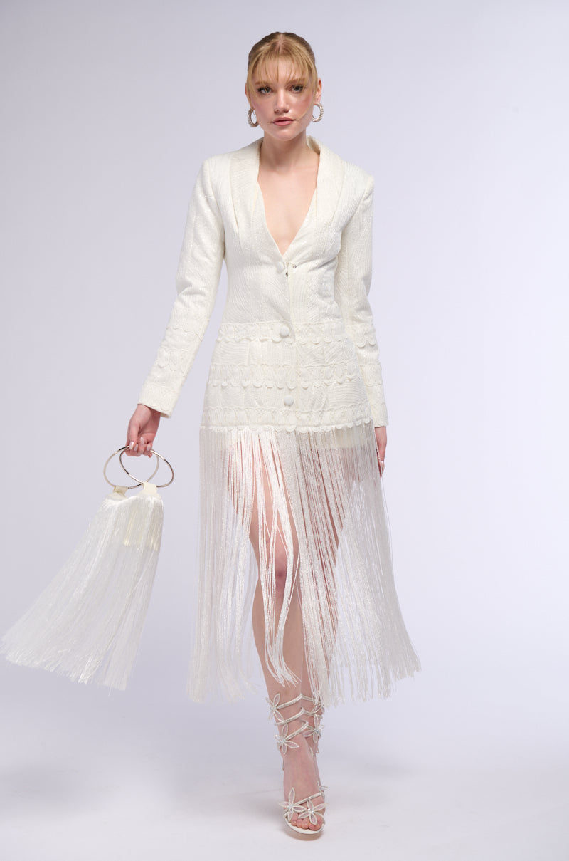 Side View Hopeless Romantic Fringe Blazer Dress 1