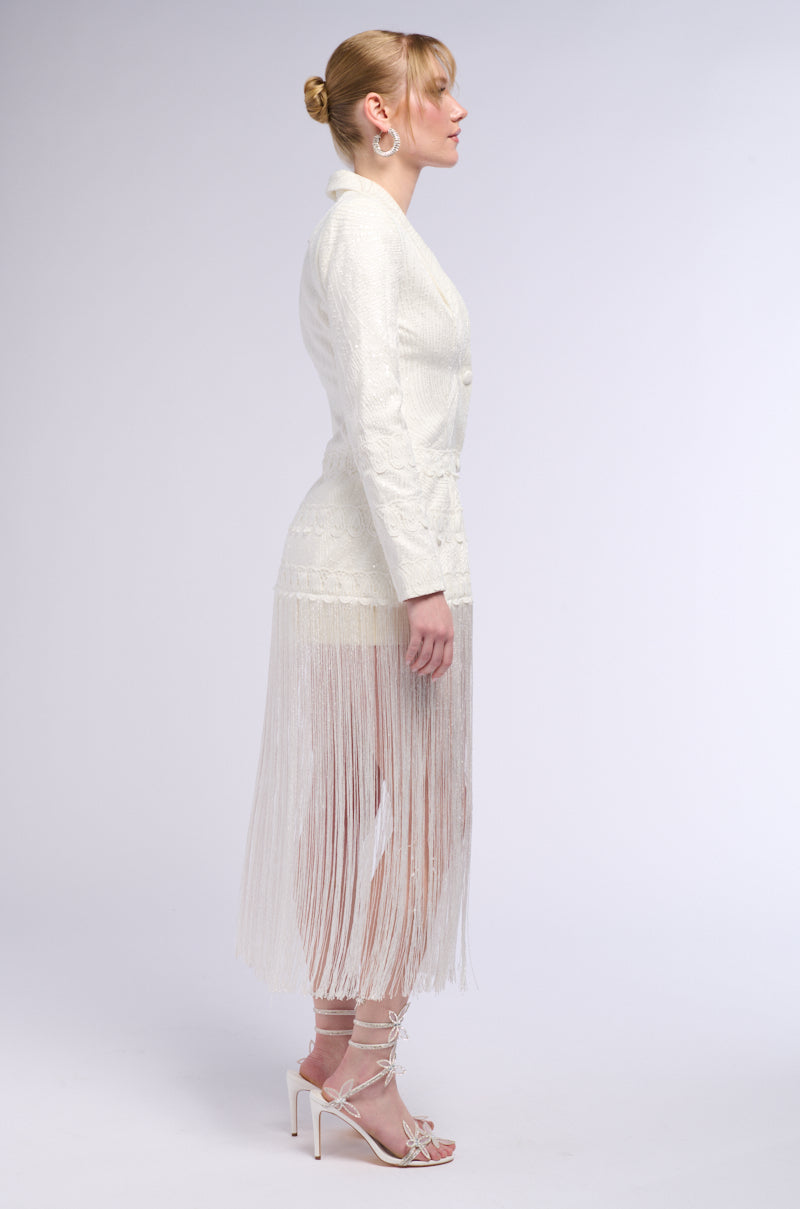 Back View Hopeless Romantic Fringe Blazer Dress 2