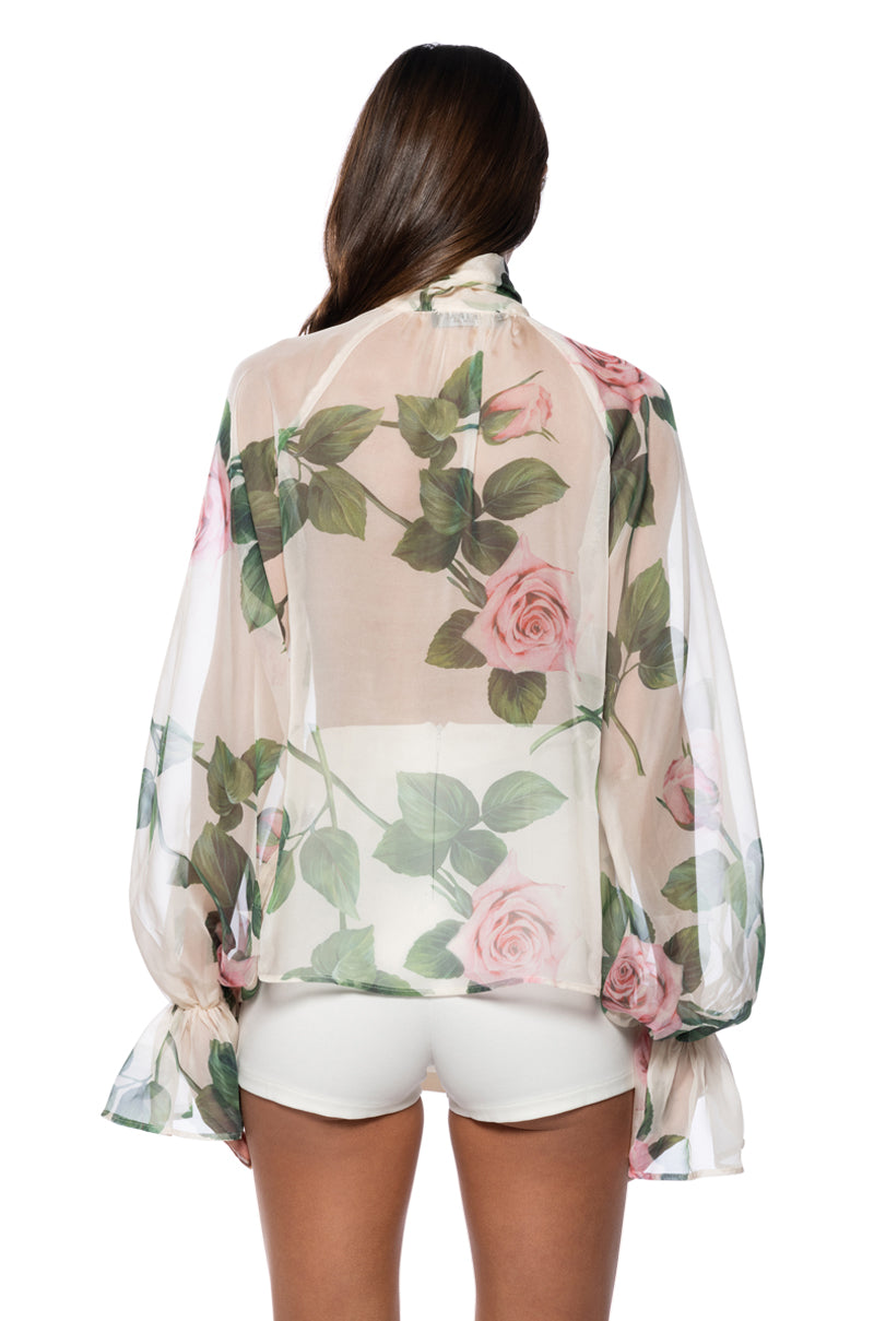 Full View Hopeless Romantic Sheer Tie Neck Blouse