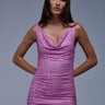 Front View Hot And Dangerous Pink Rhinestone Mini Dress