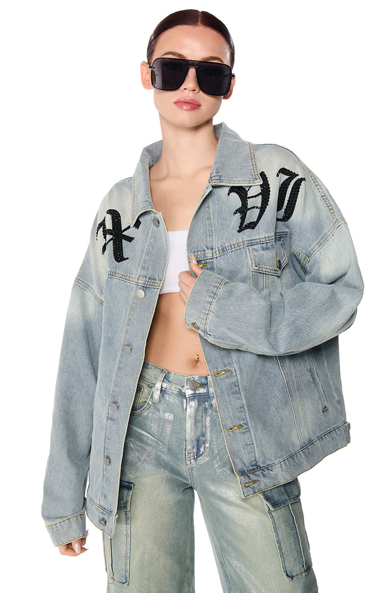 HOT FIX EMBELLISHED OVERSIZED DENIM JACKET view 0