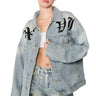 Front View Hot Fix Embellished Oversized Denim Jacket