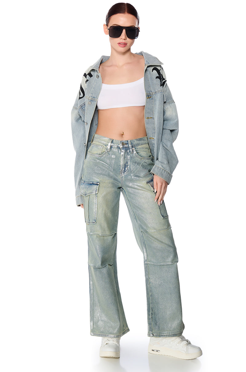 Detail View Hot Fix Embellished Oversized Denim Jacket