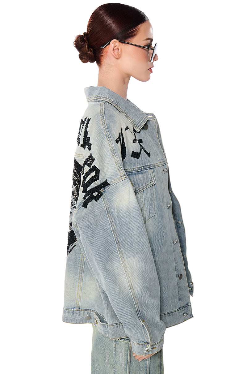 Extra View Hot Fix Embellished Oversized Denim Jacket