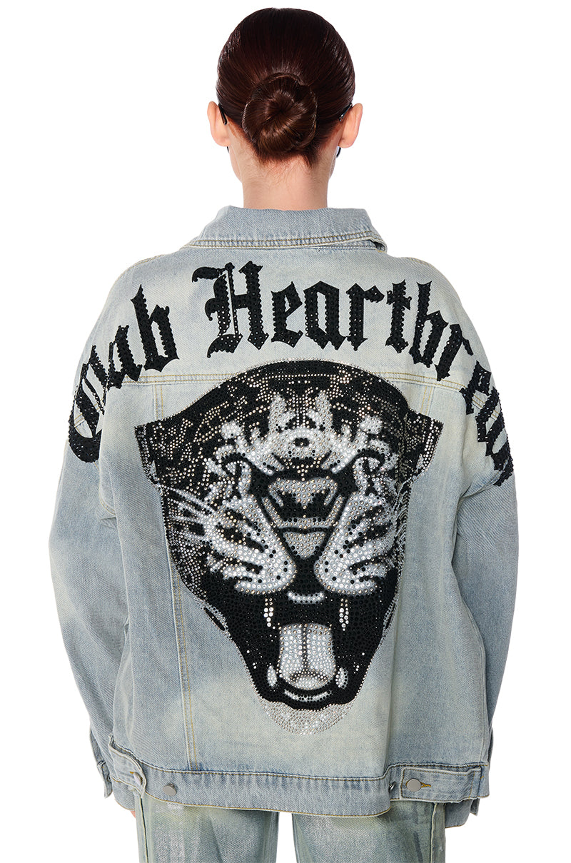 Extra View Hot Fix Embellished Oversized Denim Jacket